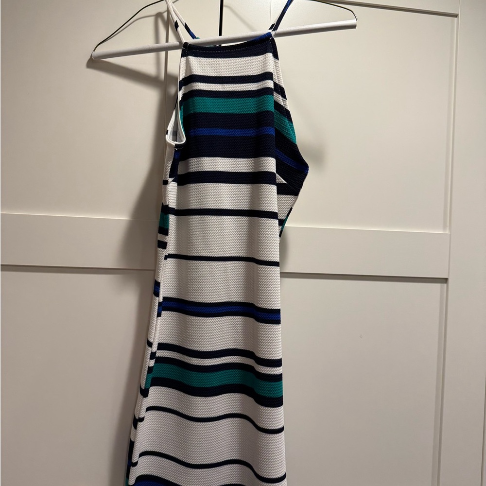 Striped short Dress - Blue, Green, White